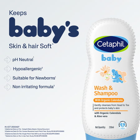 Cetaphil Baby Gentle Wash & Shampoo | Tear & Soap Free | 230 Ml