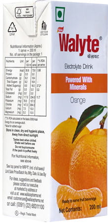 Walyte Electrolyte Drink Orange Flavor Tetrapack 200 Ml