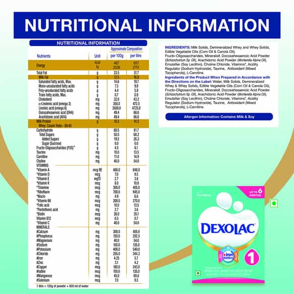 Dexolac 1 | Infant Formula | Upto 6 Months | Box 400 Gm