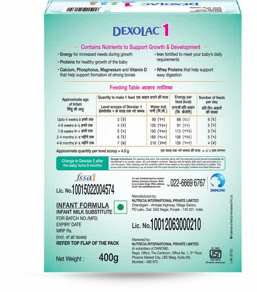 Dexolac Stage 1 Infant Formula (Upto 6 Months) Box Of 400 G