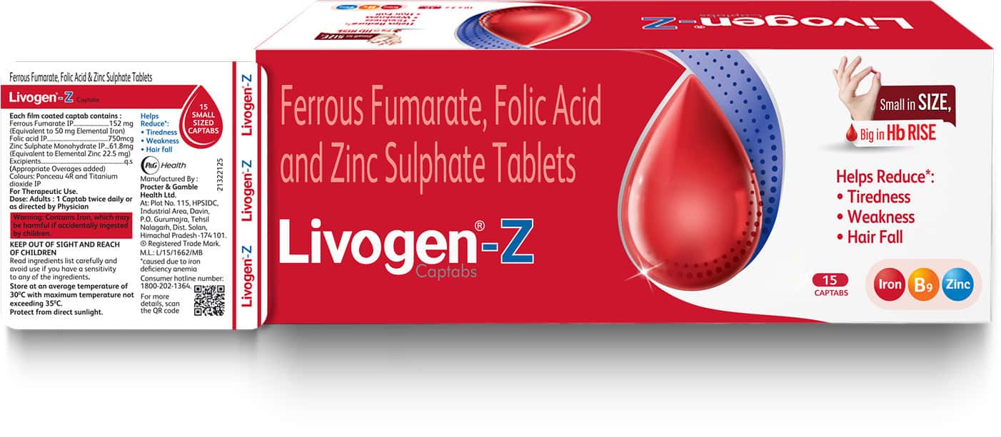Livogen Z| Management Of Iron Deficiency Anemia | Strip Of 15 Captabs