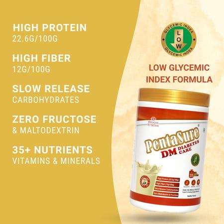 Pentasure Dm Diabetes Care | Nutritional Drink Manages Blood Sugar | Vanilla Flavor | Jar |1 Kg
