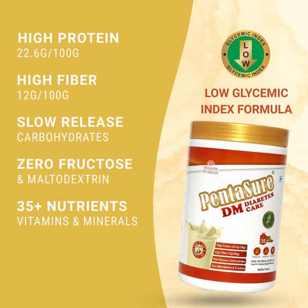 Pentasure Dm Diabetes Care | Nutritional Drink Manages Blood Sugar | Vanilla Flavor | Jar |1 Kg