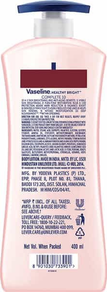 Vaseline Healthy Bright Complete 10 Body Lotion Bottle Of 400 Ml