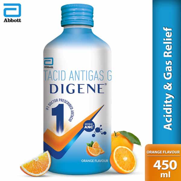 Buy DIGENE GEL ACIDITY & GAS RELIEF SUGAR FREE - 450ML ORANGE FLAVOUR ...