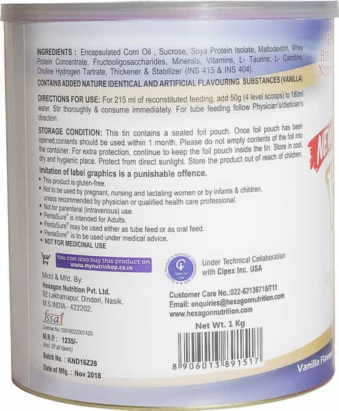 New Pentasure Vanilla Nutrition Supplement Tin Of 1 Kg