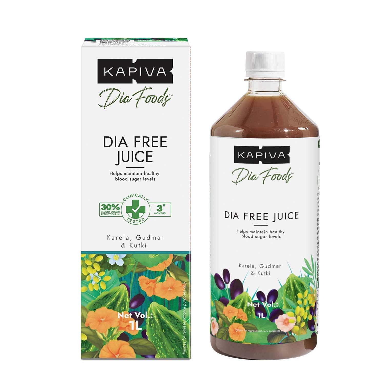 Kapiva Dia Free Juice | 1l | Clinically Proven Diabetes Care | Amla | Karela | Jamun & 8 More