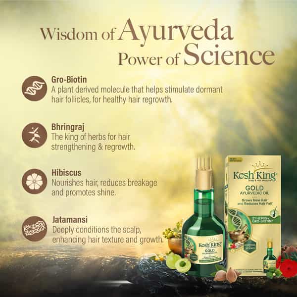 Kesh King Gold Ayurvedic Hair Oil With 21 Herbs And Gro-Biotin 100 Ml