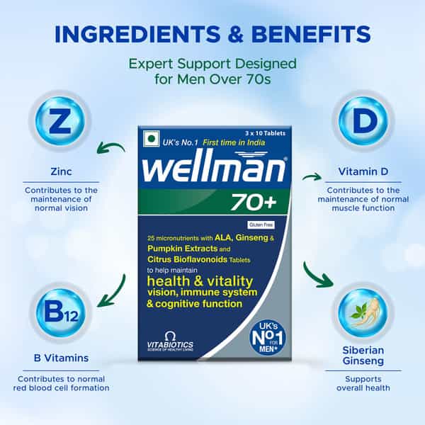 Wellman 70+ Health Supplement Tablets - Pack Of 30