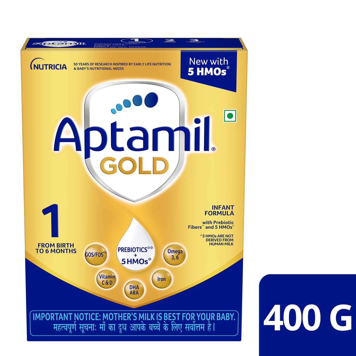 Aptamil Gold | 1 Infant Formula With Prebiotics | From Birth To 6 Months | Box 400 Gm