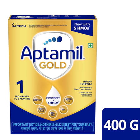 Aptamil Gold | 1 Infant Formula With Prebiotics | From Birth To 6 Months | Box 400 Gm