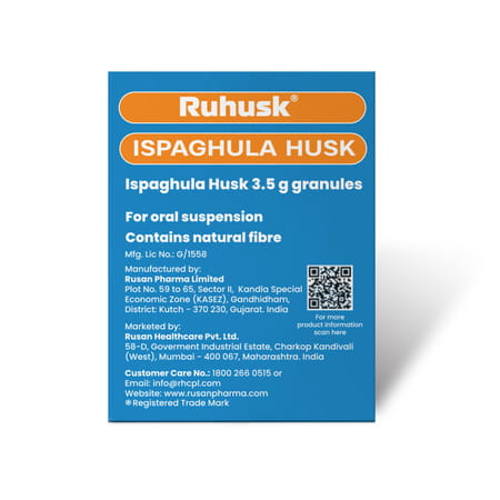 Rushusk Ispaghula Husk Orange Flavour Sugar Free 3.5g Granules Natural Fiber Per Sachet | 30 Sachets