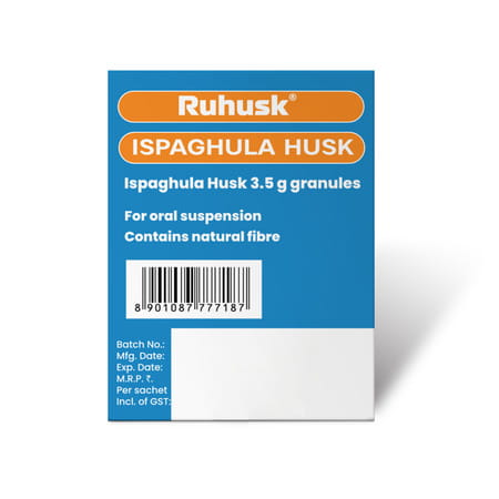 Rushusk Ispaghula Husk Orange Flavour Sugar Free 3.5g Granules Natural Fiber Per Sachet | 30 Sachets