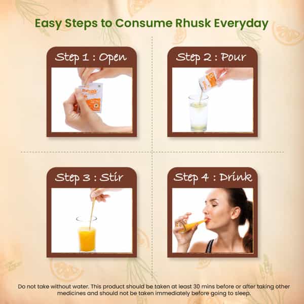 Rushusk Ispaghula Husk Orange Flavour Sugar Free 3.5G Granules Natural Fiber Per Sachet | 30 Sachets