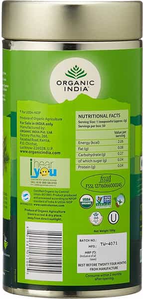 Organic India Tulsi Green Tea Classic 100 Gm Tin