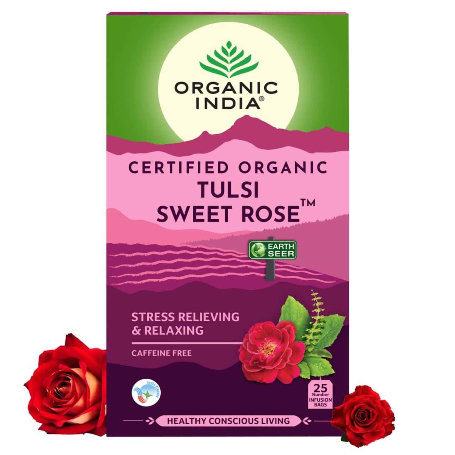 Organic India Tulsi Sweet Rose 25 Tea Bags Box