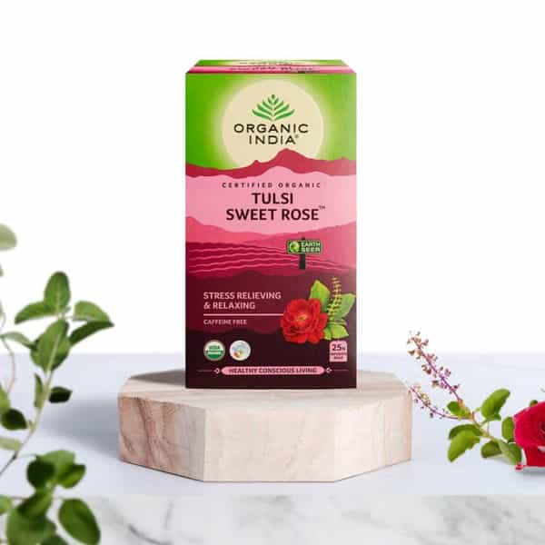 Organic India Tulsi Sweet Rose 25 Tea Bags Box