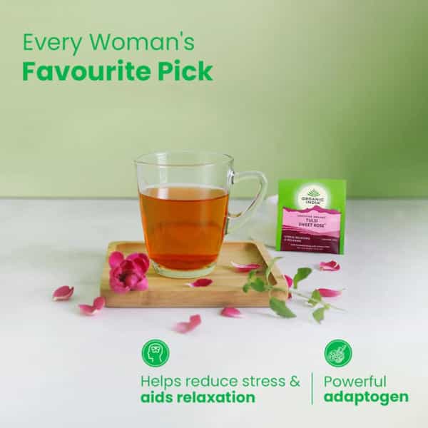 Organic India Tulsi Sweet Rose 25 Tea Bags Box