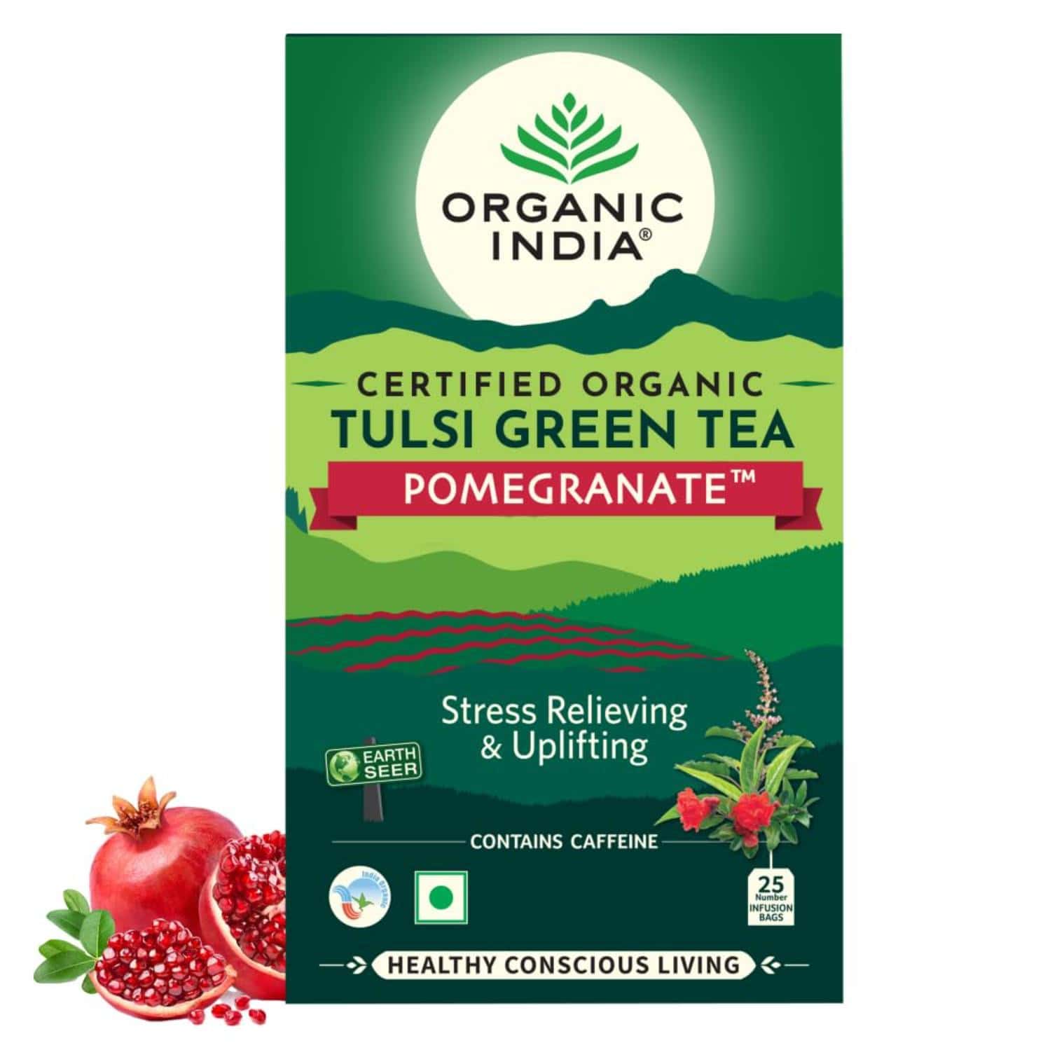Organic India Tulsi Pomegranate Green Tea Bags Packet Of 25