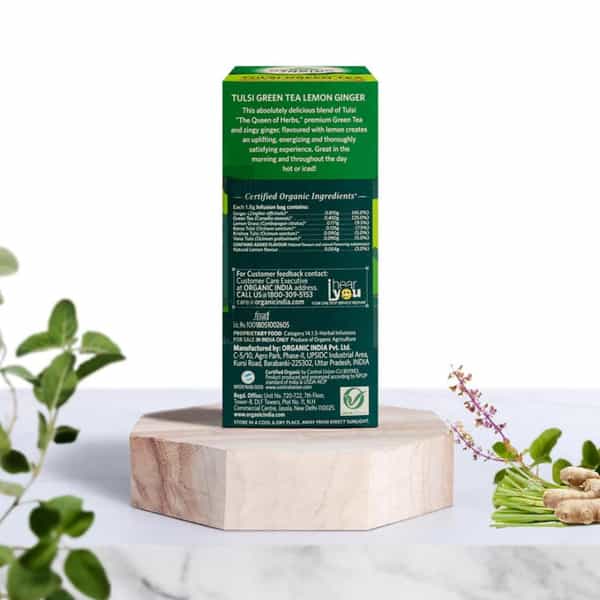 Organic India Tulsi Green Tea Lemon Ginger Tea Bag 25'S