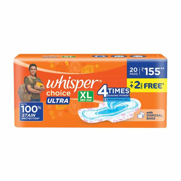 Whisper Choice Ultra Sanitary Pads For Women | Xl 20 Napkins