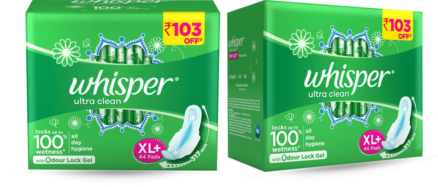 Buy WHISPER ULTRA CLEAN SIZE XL PLUS SANITARY PADS PACKET OF 44 Online