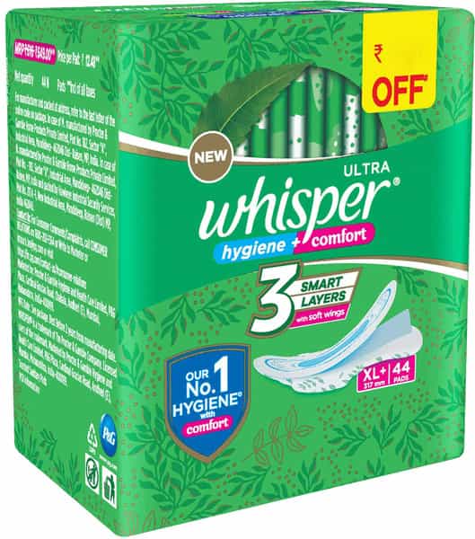 Whisper Ultra Hygiene + Comfort Xl Plus Sanitary Pads Pack Of 44