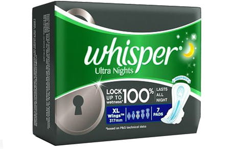 Whisper Ultra Overnight Size Wing Xl Plus Sanitary Pads Packet Of 7