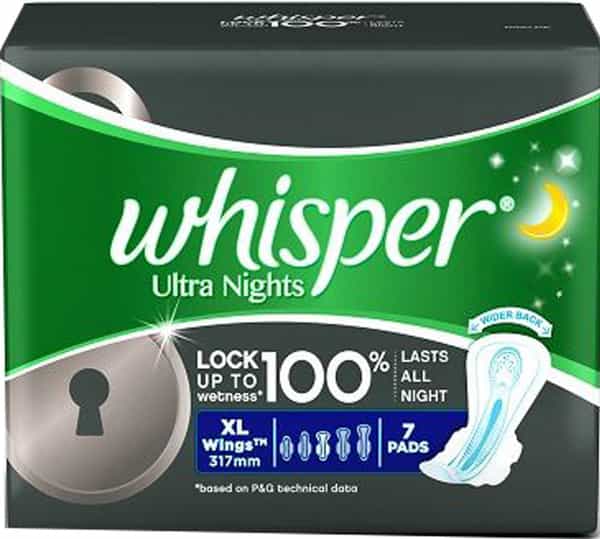 Whisper Ultra Overnight Size Wing Xl Plus Sanitary Pads Packet Of 7