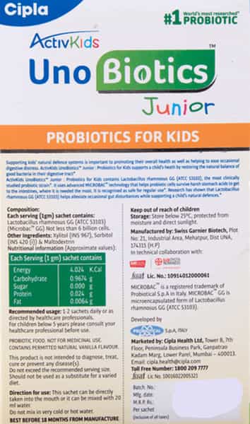 Activkids Uno Biotics Junior Sugar Free Sachet Of 1Gm Oral Powder