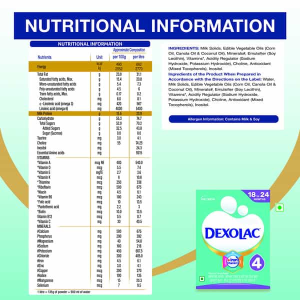 Dexolac 4 | Follow-Up Infant Formula | 18 To 24 Months | Box 400 Gm