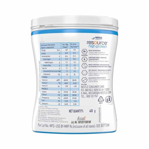 Nestle Resource High Protein Vanilla Flavor 38% Of Protein Powder 400Gm Jar