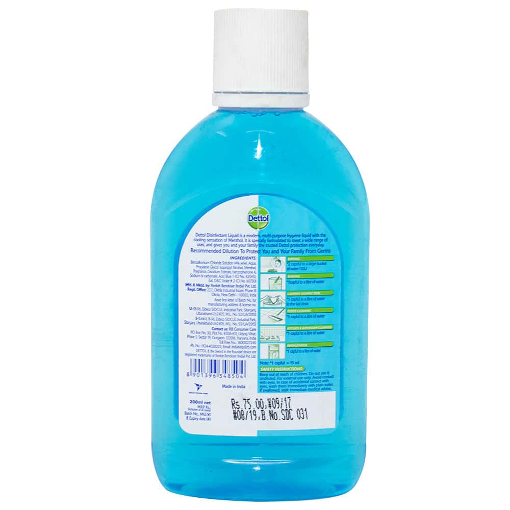 Buy Dettol MultiUse Menthol Cool Disinfectant Liquid Bottle Of 200 Ml
