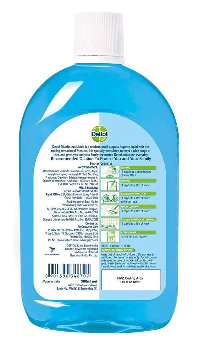 Buy Dettol MultiUse Menthol Cool Disinfectant Liquid Bottle Of 500 Ml
