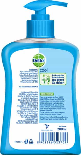 Dettol Ph-Balanced Liquid Handwash Pump Cool- 200 Ml