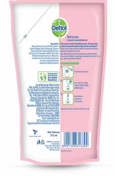Dettol Liquid Handwash Refill - Skincare Moisturizing Hand Wash 175Ml 