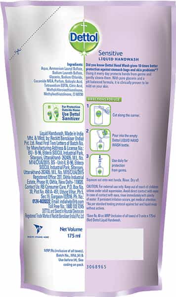Dettol Ph-Balanced Liquid Handwash Refill Pouch Sensitive - 175 Ml