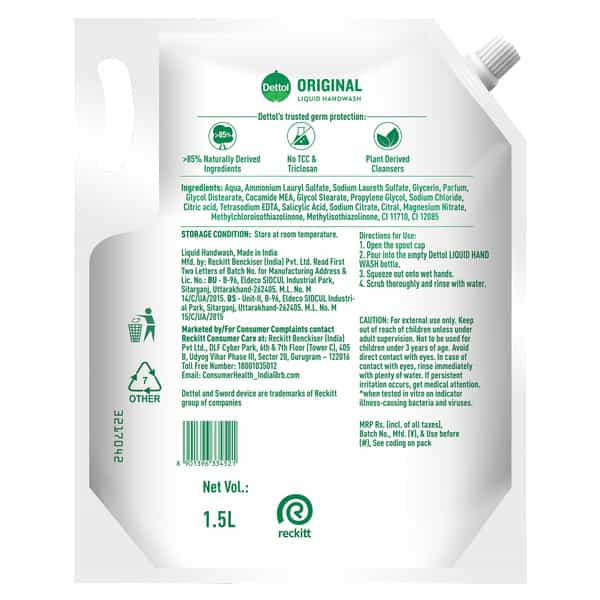 Dettol Liquid Handwash Refill - Original Germ Protection Hand Wash 1500 Ml