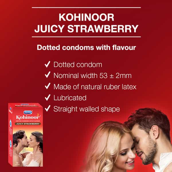 Durex Kohinoor Juicy Strawberry Packet Of 10 Condoms