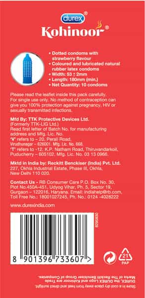Durex Kohinoor Juicy Strawberry Packet Of 10 Condoms