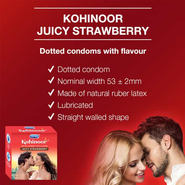 Durex Kohinoor Juicy Strawberry Condom  Packet Of 3