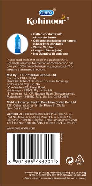 Durex Kohinoor Silky Chocolate Packet Of 10 Condoms