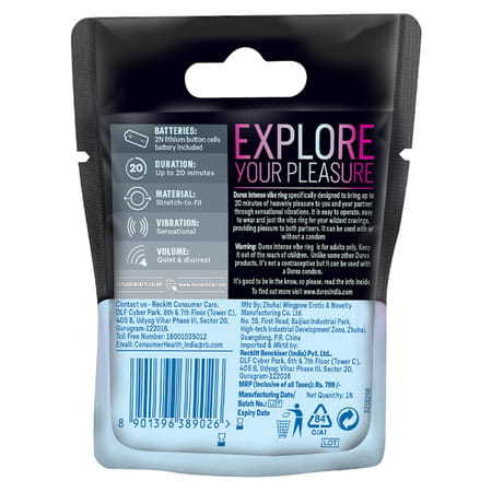 Durex Intense Vibe Ring | Men & Women | Sensational Vibration For Both | Packet | 1 No'S