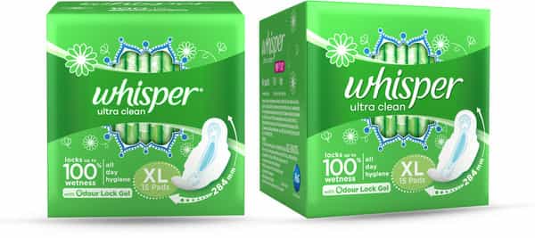 Whisper Ultra Clean  Sanitary Pads  Packet Of 15 (Xl)
