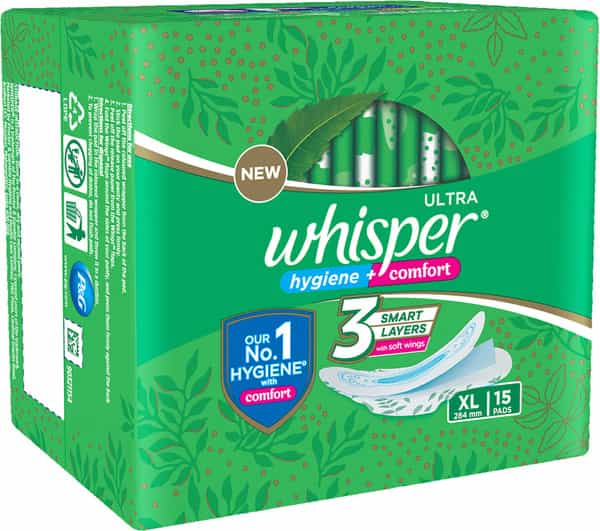 Whisper Ultra Clean  Sanitary Pads  Packet Of 15 (Xl)
