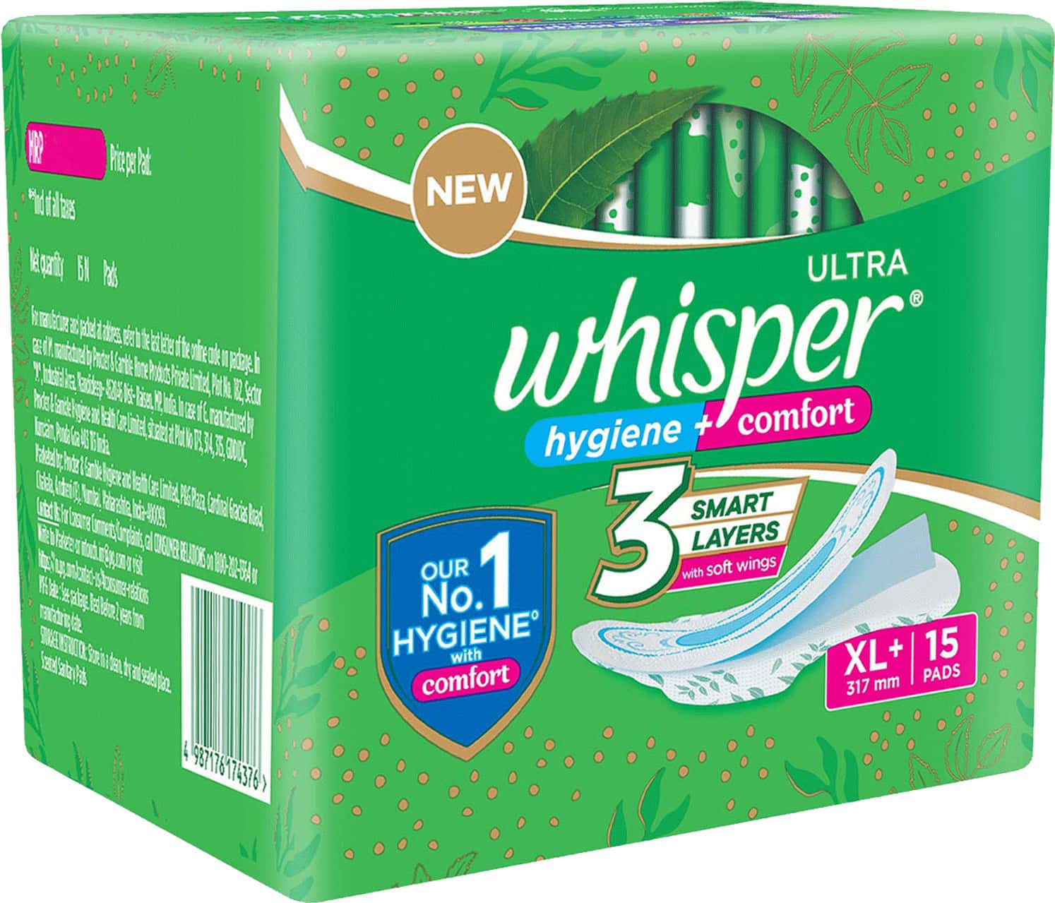 Buy WHISPER ULTRA HYGIENE + COMFORT SANITARY PADS WITH WINGS15 PIECES