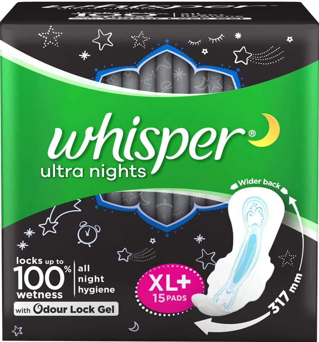 Whisper Ultra Overnight Size Wing Xl Plus Sanitary Pads Packet Of 15