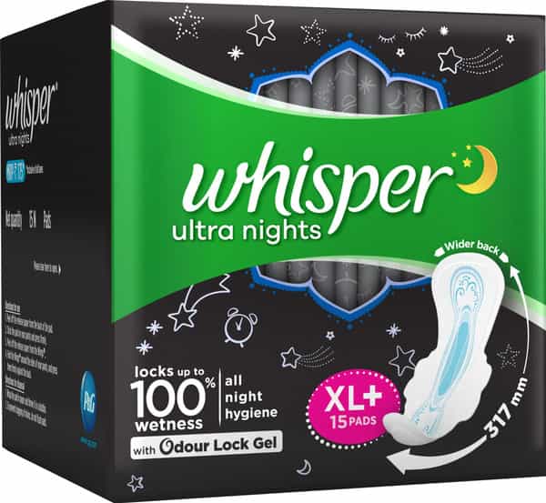 Whisper Ultra Overnight Size Wing Xl Plus Sanitary Pads Packet Of 15
