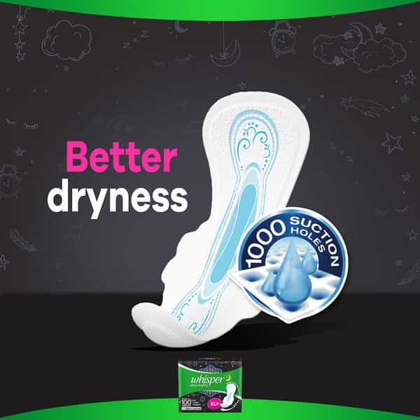 Whisper Ultra Overnight Size Wing Xl Plus Sanitary Pads Packet Of 15