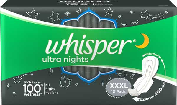 Whisper Ultra Nights Size Xxxl Sanitary Pads Packet Of 10